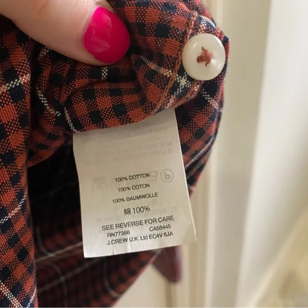 J. CREW • Orange + Navy Gingham Slim All Cotton Oxford Button Down Shirt